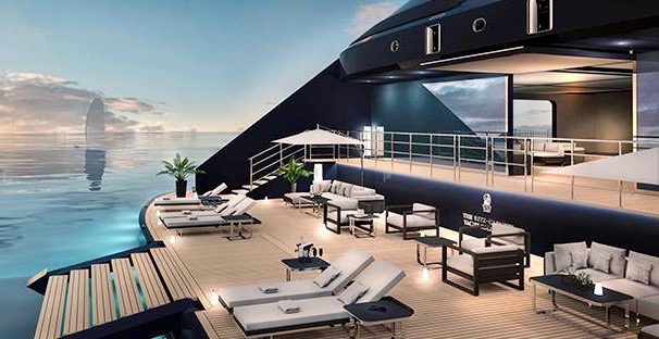 Une terrasse au bord de l'eau sur les futurs navires de croisière de luxe qui seront construits à Saint-Nazaire. © Ritz-Carlton Yacht Collection